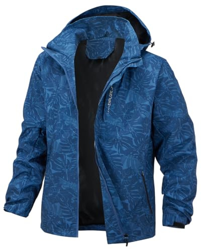 PADOLA Chaqueta para Hombre ligera Chaqueta Entretiempo Primavera Cortavientos Hombre Softshell Impermeable Cazadoras Deportiva Abrigo Aire Libre(M,Hojas azúl)