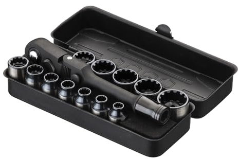 KESI Werkzeug-Steckschlüssel-Set, 13-teilig, 1/4 Zoll Dr. Schnellspann-Ratsche, SAE/Metrisch, Flex-Verriegelungskopf-Design, 12-teiliges 1/4-Zoll-Dr. Low-Profile-Spline, 72-Zahn-Ratsche und kompaktes