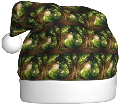 VTCTOASY Dicker Baumdruck Weihnachtsmannmütze Unisex Plüsch Weihnachtsmütze Niedliche Weihnachtsmütze für Neujahr Festliche Party