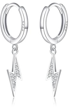 Reffeer 925 Sterling Silver Lightning Bolt Drop Hoop Earrings for Women Earrings CZ Lightning Bolt Earrings Hoops