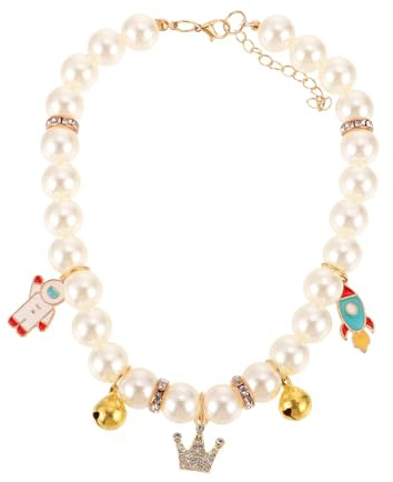 Kisangel Pet Adjustable Necklace for Cat Kitten Decorative Collar Pearl Fancy Pet Collar for Kitten