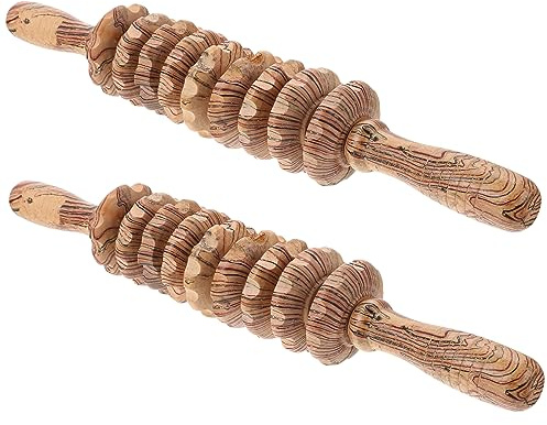 FOMIYES 2stücke Holz Massagerolle Multifunktionsmassagegerät für Bauch Rücken Nacken Gesundheitsförderndes Massagegerät Fitnessgerät mit Holzrolle-design