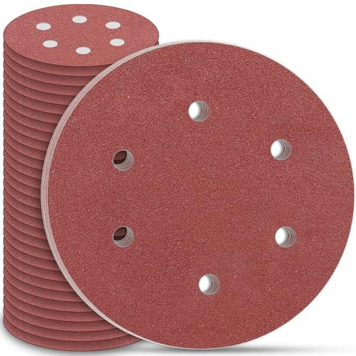 STEBRUAM 225mm Sanding Discs 30Pcs 6 Hole Hook & Loop Sanding Pads, Grit 100 for Drywall & Orbital Sanders