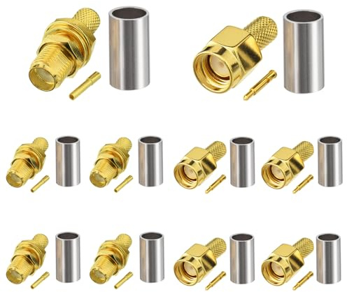 Eightwood SMA Crimp Set Stecker und Buchse für RG58 LMR195 RG142 RG400 RG303 RG141 Low Loss Koaxialkabel Pigtail - 10 Stück