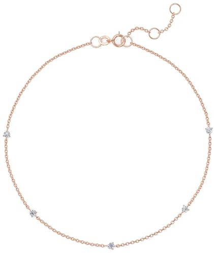 Ethos Jewelry 585 Echtgold 14K Roségold Diamant-Station Armband mit 5 kleinen Diamanten – Filigran, Minimalistisches Design – Mit VS2+ Klarheit Diamanten – Handgefertigtes Geschenk für Frauen