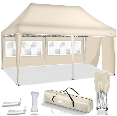 tillvex® Pavillon 3x6m Wasserdicht mit 3 Seitenteilen | Stabil & Winterfest | Pop-Up Faltpavillon Höhenverstellbar | Gartenzelt UV 50+ | Partyzelt Klappbar mit Tasche für Garten Camping Festival Party