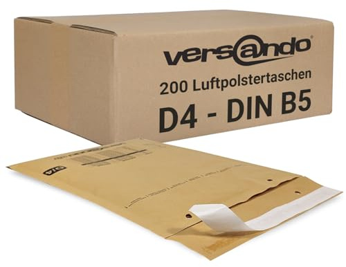 versando 200x D4 Luftpolsterumschläge Innenmaß 180 x 265 mm Außenmaß 200 x | 275 mm braun/goldgelb für DIN B5 / A5 / DVD