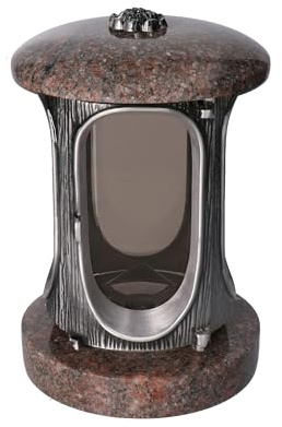 Snygg gravlykta Himalaya-granit, höjd 23 cm/Ø 15 cm, silver med rosett