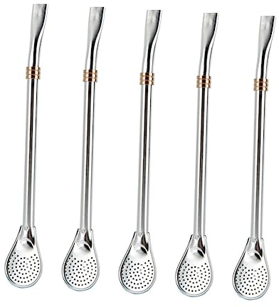WATIIFUFU Cuillères à Filtre Utilisation comme Paille ou Cuillère en Acier Inoxydable Lot de 5 Argenté Design Creux Maison Fêtes