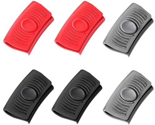 EIHI 3 Pares Asas de Silicona para Ollas, Aislamiento Térmico y Antiquemaduras Asas para Ollas, Antideslizante Agarraderas Cocina, para Manipular ollas y Sartenes Calientes(Negro, Rojo, Gris)