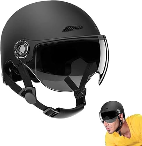 Highly-Protective Helm, für Erwachsene, Elektroroller, Fahrradhelm mit Visier, unisex, für Fahrrad, Roller, Skateboard, Motorrad, Größe verstellbar, geeignet 54-62 cm, Schwarz
