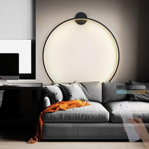 TZSMUM Minimalistische Kreis Wandleuchte LED Innen mit Fernbedienung Wandlampe Dimmbar 2700K-6500K Wandleuchten 60CM Wohnzimmer Rund Indirektes Licht Ring Büro Geschäft Flur Cafe (Schwarz,30cm)