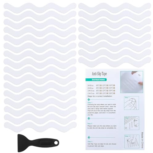PATIKIL Autocollants Antidérapants pour Baignoire 18X1.3 cm, 24 Pcs Autocollants Antidérapants en Forme de S pour La Sécurité de La Douche avec Adhésif pour Baignoire, Douche, Blanc