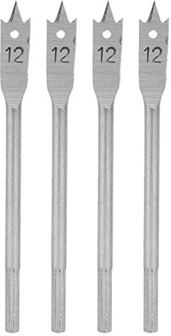 Flat Wood Drill Bits, Carbon Steel, Spade Drill, Woodworking Hole Drill, Chamfering, Resistant, 12mm, Set of 4