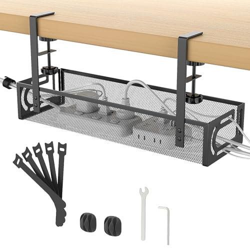 Under Desk Cable Management Tray, A non drilling table cable basket for storing extension cords, a screw free and tidy wire organizer clip, suitable for homes, offices, internet cafes, kitchens, etc