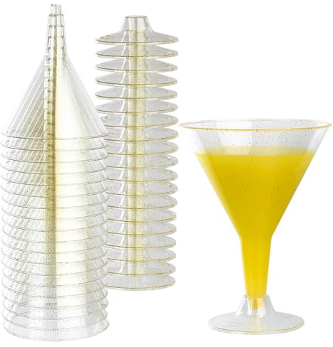 XxinXrong Juego de 20 vasos de cóctel de plástico reutilizables, vasos de martini de plástico de 210 ml para copas de margarita, vasos de Martini con purpurina para champán, cócteles sin alcohol, jugo