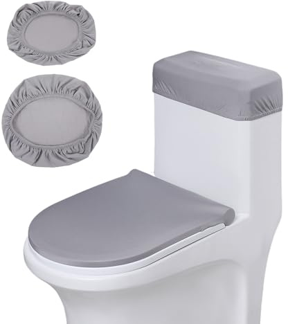MYLERCT Toilettendeckelbezug Satz, WC Deckelbezug Dunkelgrau | Elastisches Toilettendeckel Bezug, Toilettentank Staubschutz, Atmungsaktiv & Verschleißfest, für WC Tank, Sitz & Deckel
