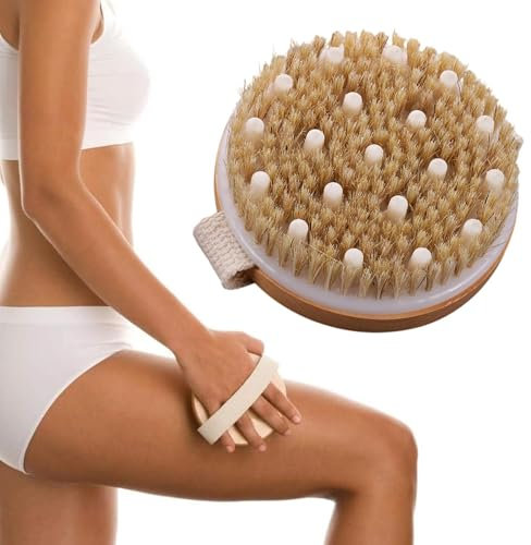 Massagebürste Körper, Körperbürste Naturborsten, Trockenmassage Bürste, Peelingbürste Reduziert Cellulite und Verbessert Lymphfunktionen