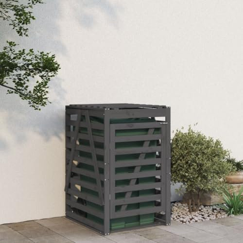 Gecheer Abri pour Poubelle sur roulettes Gris Bois Massif de pin, Abri Range Poubelle Cache Conteneur Déchets avec Porte avec Système de Verrouillage pour Jardin, Terrasse, Extérieur