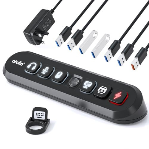 atolla Powered USB Hub 7-Port USB 3.0 Hub with 1.5m Extended Cable 36W Power Adapter Individual On/Off 13 Removable Keycaps Smart Charge Port, Powered USB Data Hubs for Desktop PC Laptop