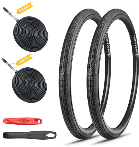 GRELiving 2er Set 700x28c/700x32c/700x35c Fahrradreifen 28Zoll Rennrad Reifen mit FV 48MM Schläuchen & Reifenheber (2 Reifen+2 Schlauch + 2 Reifenheber, 700X32C)