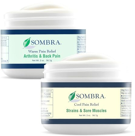 Sombra Warm & Cool Pain Relief Gel, Warm Relief for Arthritis and Chronic Pain Pre-Workout Muscle Rub, Cold for Swelling, Soreness, Post-Workout, Free of Artificial Fragrances, 2oz Per Jar