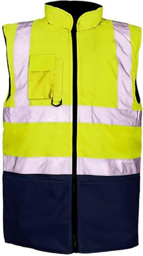 Hi Viz Bodywarmer Reversible Fleece Lined High Visibility Gilet, Waterproof Padded Jacket, Safety Workwear, Security Wear, Quilted Hi-Vis Body Warmer for Men, Women, Unisex, Windproof, Warm Waistcoa