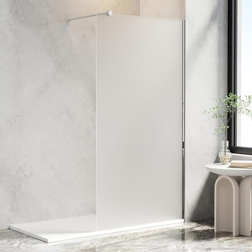 AQUARA 1000 x 1900mm Shower Screen, Walk-in Shower Glass Panel with Support Bar – Reversible. Chrome Wet Room Shower Screen with 8mm Easy Clean Frosted Toughened Glass