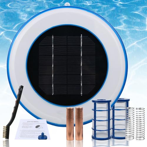 Solar Pool Ionizer - Automatic Cleaner for Above Ground Pools, Reduces Chlorine Usage by 85%, Cleans Up to 45000 Gallons, Algae Control System