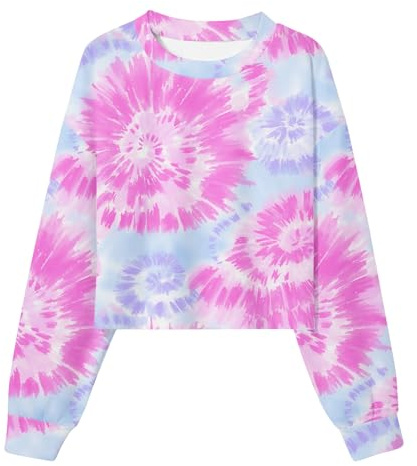 RAISEVERN Girls Long Sleeve T-Shirt Pullover Tie-Dye Sweatshirt Casual Crew Neck Cute Jumper Tee Tops Pink Blue, 10-11 Years