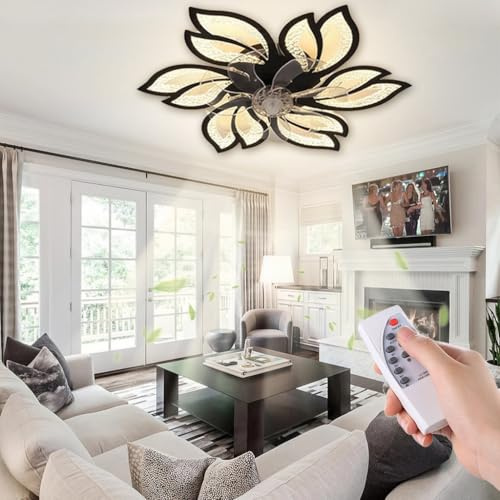 PANNN Lámpara De Techo con Ventilador LED Diseño Moderno 65 Cm para Comedor con Mando A Distancia 20 W Lámpara con Ventilador En Forma De Flor Ideal para Dormitorios Y Salones(B)