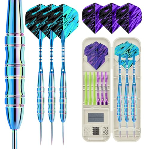 HUANQU Professional Steel Tip Darts Set, 3 Pack 23g Darts Metal Tip Set with Extra Dart Shafts/Flights & Dart Accessories, Dart Boards for Adults Gift, Includes Sharpener & Darts Case