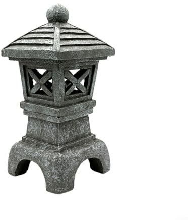Lastdaytime Farol solar de pagoda, luz de camino, diseño de piedra de resina, lámpara LED de jardín, decoración zen automática para patio al aire libre, césped, gris, 32,5 cm de profundidad