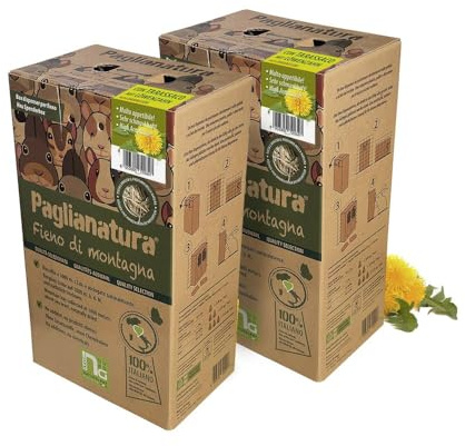 Paglianatura Kit de 2 Piezas: dispensador de heno Straw Mountain con Diente de león | 100% Natural, Rico en Fibra | Alimento para Conejos, roedores y Animales pequeños | Nutrición Sana y equilibrada