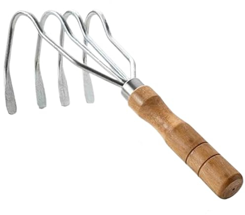 Rastrello per vongole, Rastrello per vongole 4 denti in acciaio Mano antiscivolo con manico in legno Robusto multiuso per, giardinaggio e altro
