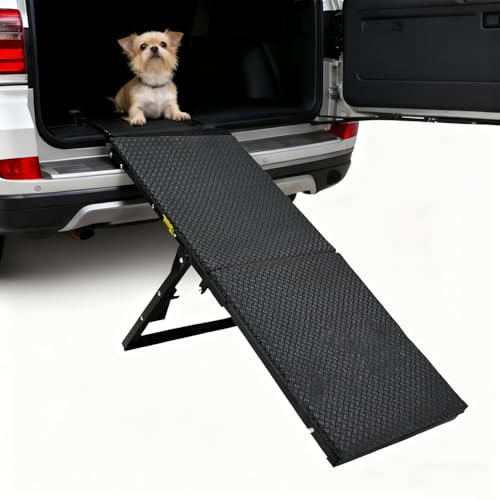 Rampa per Cani Pieghevole in Metallo, Scala per Cani Letto Regolabile in Altezza (33,5-46,5 cm), per Cani Anziani e Piccoli, Fino a 40 kg