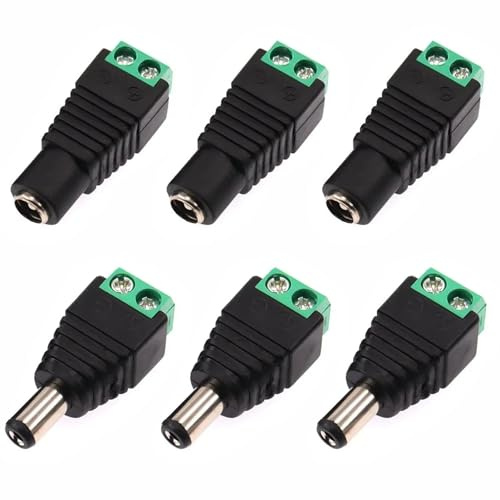 Whispern Cloud 5.5mm x 2.1mm DC Power Connector Male Female Screw Terminal Connector 12V CCTV Adaptors Plug for CCTV Camera DVR Security System LED Light (3 Pack)