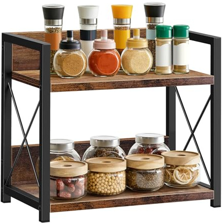 Lucn 2 Tier Spice Rack Coffee Station Organizer Wooden Kitchen Countertop Organizer Kitchen Countertop Organizer Spice Rack Multipurpose Wooden Storage Shelf
