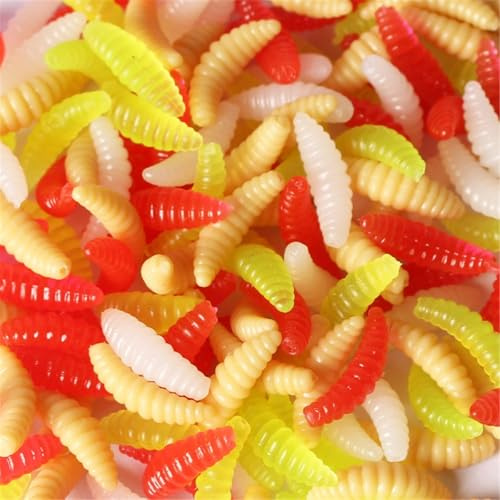 YPREWY 50Pcs Maggots Soft Lures Baits Silicone Artificial Jigging Earthworms Fishing Tackle Accessories Earthworms Fishing Lures