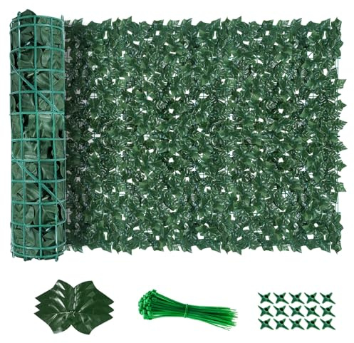 AGJIDSO Haie de lierre artificiel - 100 x 900 cm - Brise-vue pour balcon - Brise-vue - Feuilles de lierre artificiel