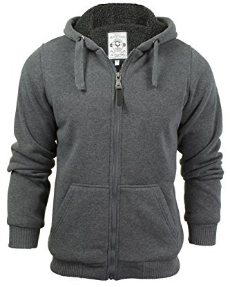 BRAVE SOUL Mens Hooded Sweatshirt Jumper 'Zone' Hoodie Sherpa Lined (Zone (Charcoal)) L