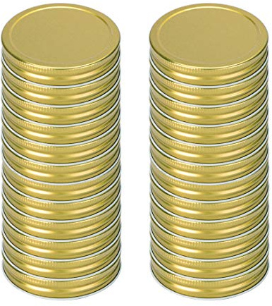 sourcing map 24 Pcs Iron Regular Mouth Mason Jar Lids with Sealing Rings Food Storage Caps for Mason Canning Ball Jars Gold Tone