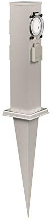 ledscom.de Colonne de Prises de Jardin Polly avec Piquet de Terre pour l'extérieur, IP44, 3-Fois avec minuterie/Timer, Acier Inoxydable, carré, 38cm