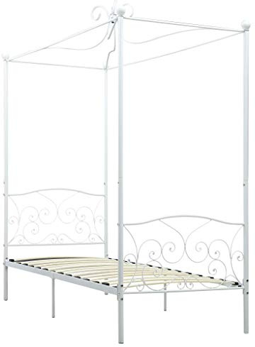 vidaXL Estructura de Cama con Dosel Metal Somier Mobiliario Decoración Interior Resistente Robusta Duradera Práctica Cómoda Útil Blanco 100x200cm