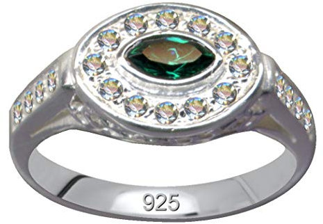 FINGERRING/Echt Silber 925 / Jugendstil/Online Schmuck Shop kaufen/Zirkonia Kristalle Stil Objekt/grün weiss klar transparent