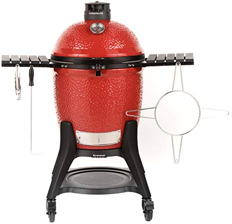 Kamado Joe KJ15040921 Classic Joe III - Parrilla de carbón de 18 pulgadas con carrito y estantes laterales, color rojo