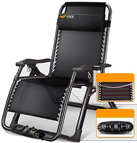 HOUMEL Garden Loungers And Recliners Folding Adjustable Sun Lounger Chair with Massage on casters footreast For Beach Pool Outdoor Patio Camping Feet Steel c2017 (Color : Black)
