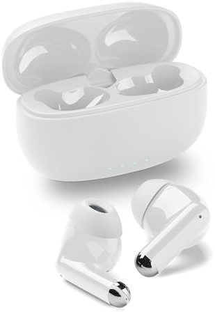 Music Sound Drift Auriculares intrauditivos Bluetooth inalámbricos con Estuche Compacto y Colorido, emparejamiento automático, Controles táctiles, hasta 22 Horas de reproducción, Blanco