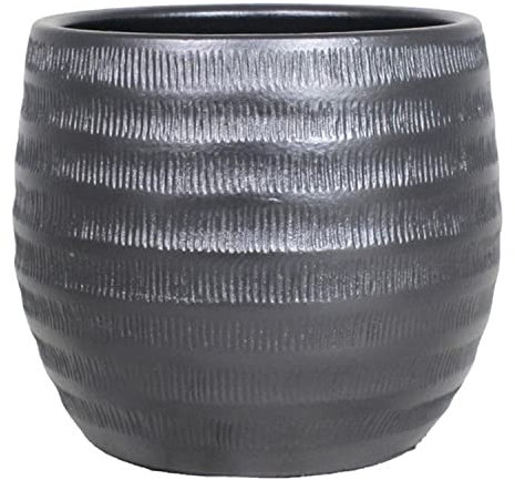 innaGLAS Pot de Fleurs en céramique, avec rainures, Noir Mat, 14 cm, Ø 17 cm - Cache-Pot