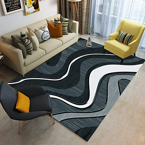 Teppich Dekoration Wohnung modern Teppich flokati Teppich waschbar Schwarz grau gewelltes Streifen Design schmutzabweisender Wohnzimmer Teppich Couch Wohnzimmer Teppich 80x120cm